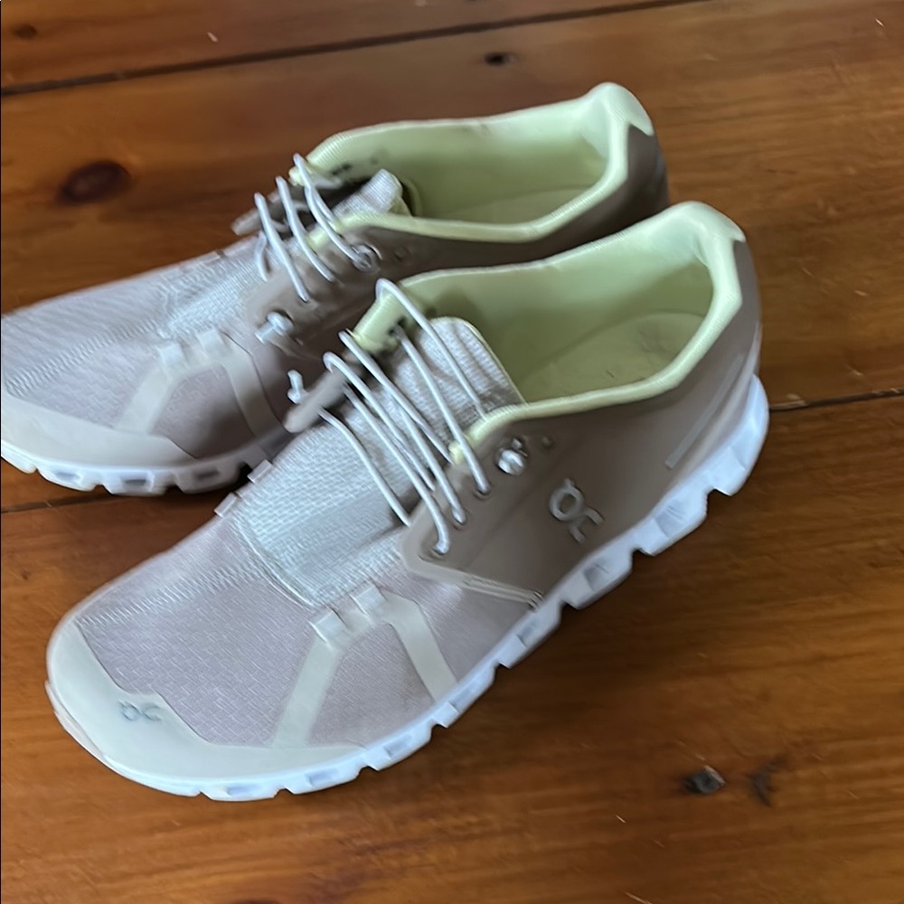 On Running Light Tan Sneakers with White Soles (bone and Pearl)